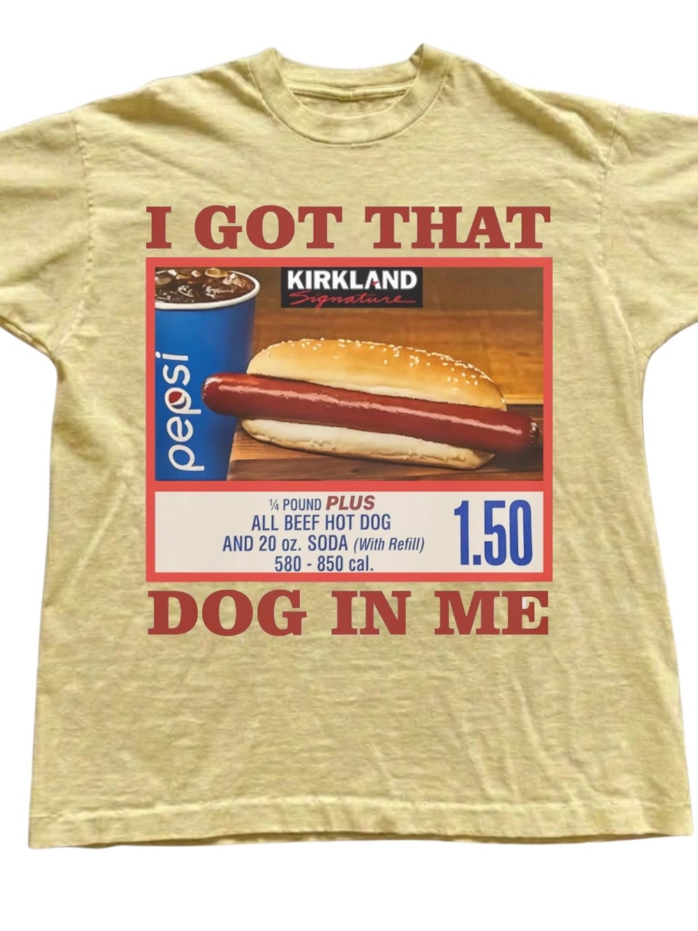 Gildan Yellow Graphic Tee with Retro Hot Dog & Pepsi Print, Gift For Her,For Him